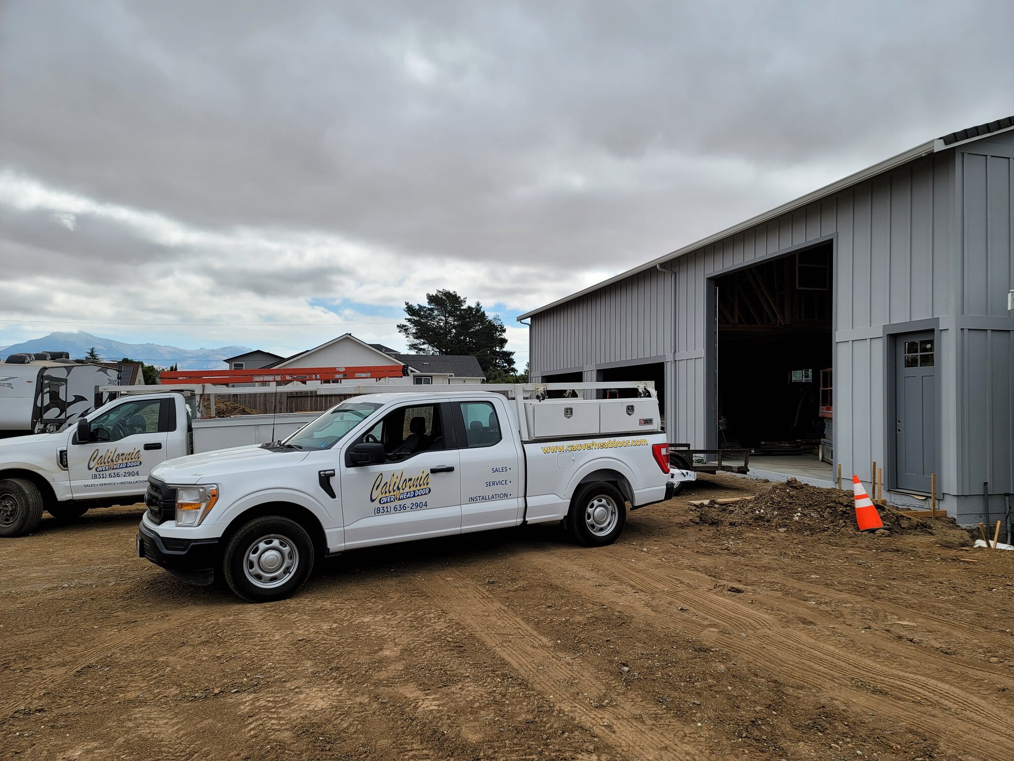 Industrial garage door installation on a metal building